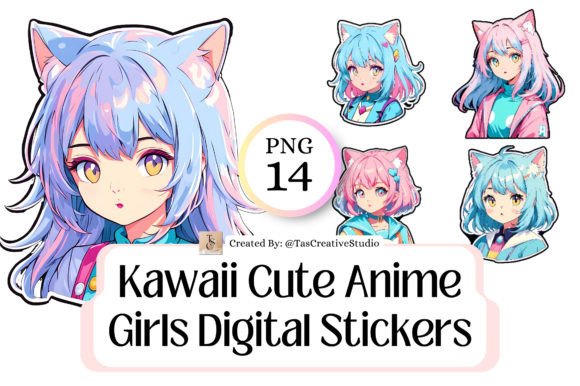 Download Kawaii Cute Anime Girls Digital Stickers - Anime Collection