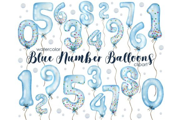 Download Blue Number Balloons Watercolor Clipart - Number Collection
