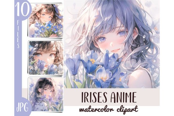 Download Watercolor Irises Girl Anime Clipart JPG - Anime Collection